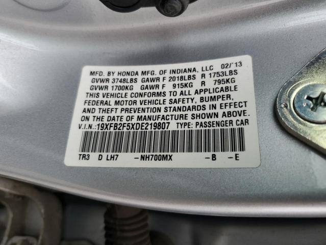 19XFB2F5XDE219807 - 2013 HONDA CIVIC LX SILVER photo 12