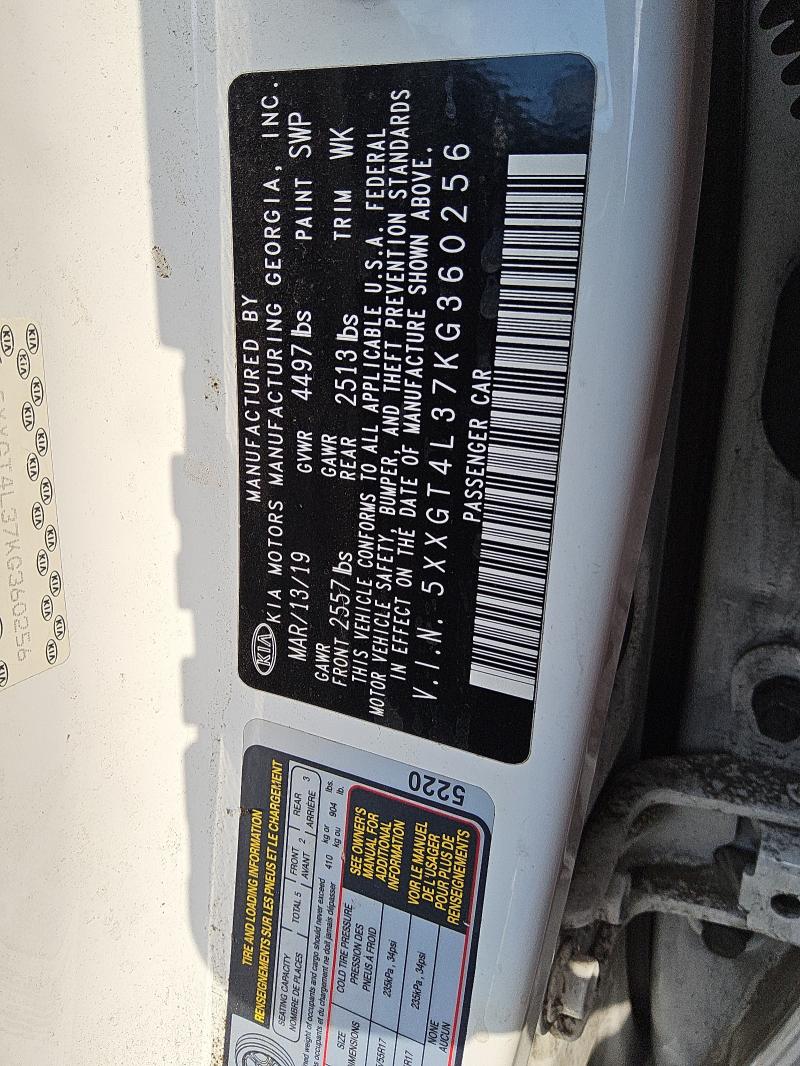 5XXGT4L37KG360256 - 2019 KIA OPTIMA LX 白色 照片 12