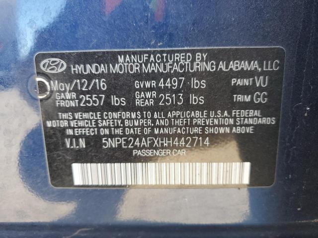 5NPE24AFXHH442714 - 2017 HYUNDAI SONATA SE 蓝色 照片 12