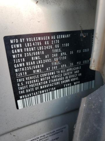 WVGAV7AX7BW557154 - 2011 VOLKSWAGEN TIGUAN S SILVER photo 13