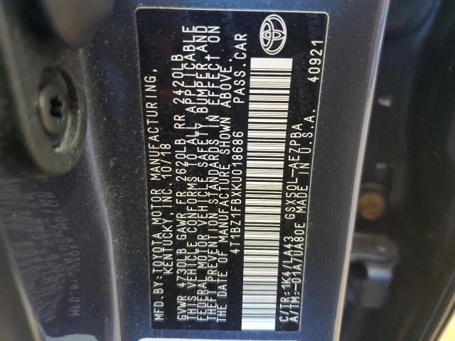 4T1BZ1FBXKU018686 - 2019 TOYOTA AVALON XLE 蓝色 照片 12