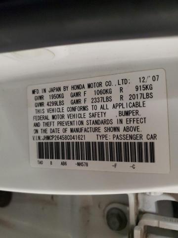JHMCP26458C041621 - 2008 HONDA ACCORD LXP WHITE photo 12
