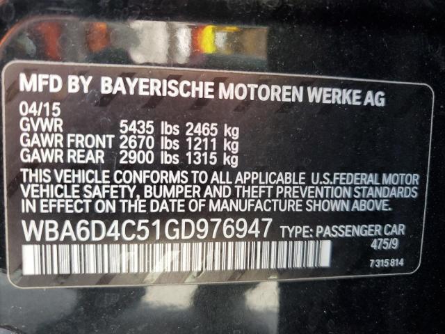 WBA6D4C51GD976947 - 2016 BMW 650 I GRAN COUPE BLACK photo 12