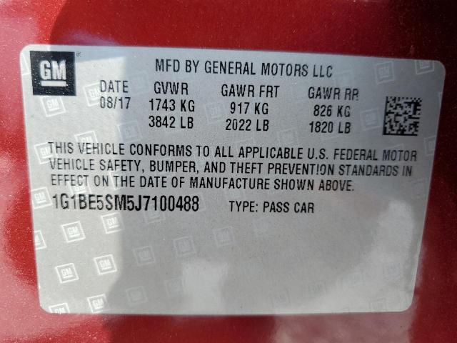 1G1BE5SM5J7100488 - 2018 CHEVROLET CRUZE LT წითელი ფოტო 12