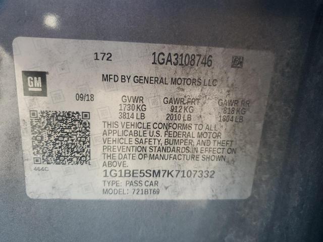 1G1BE5SM7K7107332 - 2019 CHEVROLET CRUZE LT SILVER photo 12