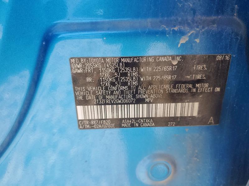 2T3ZFREV2GW306072 - 2016 TOYOTA RAV4 LE BLUE photo 13