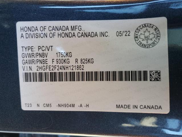 2HGFE2F24NH121862 - 2022 HONDA CIVIC LX CHARCOAL photo 13