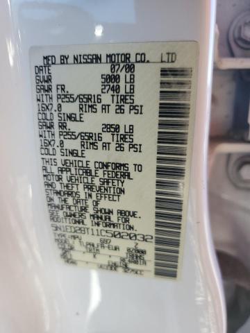 5N1ED28T11C502032 - 2001 NISSAN XTERRA XE WHITE photo 13