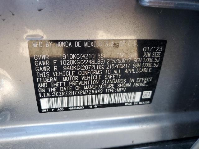 3CZRZ2H7XPM729649 - 2023 HONDA HR-V EXL ვერცხლისფერი ფოტო 13