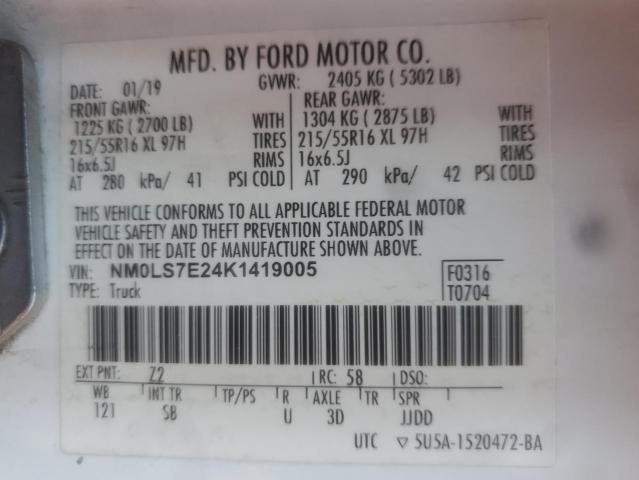 NM0LS7E24K1419005 - 2019 FORD TRANSIT CO XL YELLOW photo 13