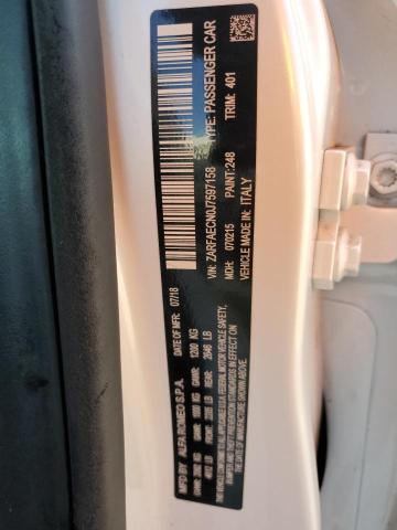 ZARFAECN0J7597158 - 2018 ALFA ROMEO GIULIA TI WHITE photo 12