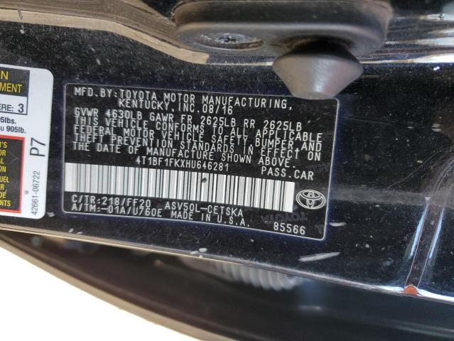 4T1BF1FKXHU646281 - 2017 TOYOTA CAMRY LE BLACK photo 12