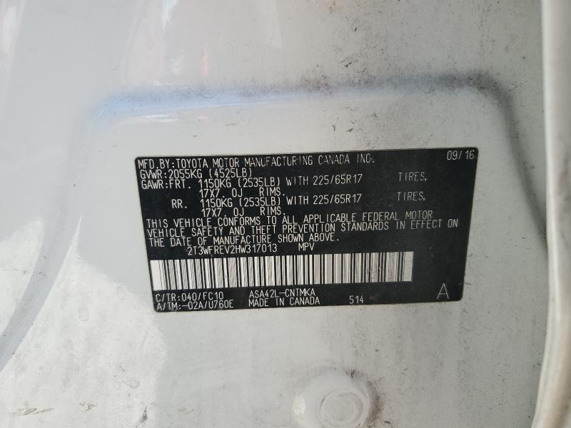 2T3WFREV2HW317013 - 2017 TOYOTA RAV4 XLE WHITE photo 13