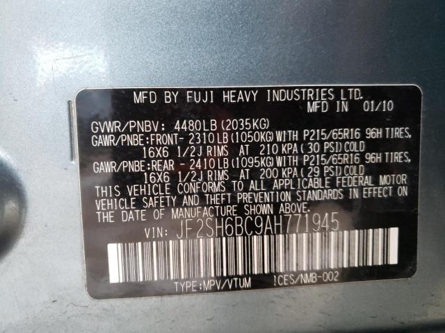 JF2SH6BC9AH771945 - 2010 SUBARU FORESTER XS Теңіз көгі фото 12