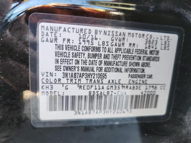 3N1AB7AP3HY210695 - 2017 NISSAN SENTRA S Қара фото 12