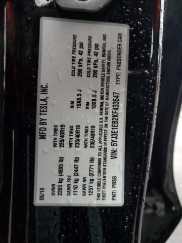 5YJ3E1EB2KF433547 - 2019 TESLA MODEL 3 Schwarz Foto 13