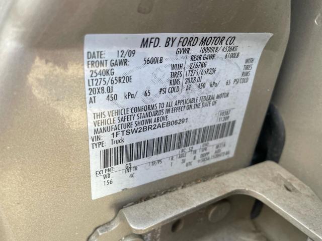 1FTSW2BR2AEB06291 - 2010 FORD F250 SUPER DUTY GOLD photo 10