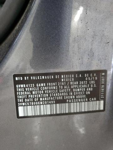 3VWC57BU6KM201499 - 2019 VOLKSWAGEN JETTA S 灰色 照片 12