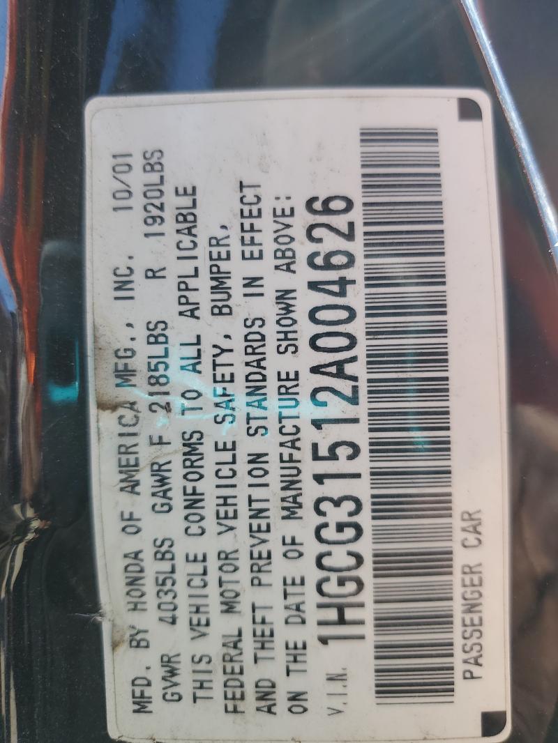 1HGCG31512A004626 - 2002 HONDA ACCORD EX BLACK photo 12