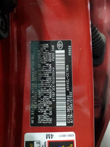 4T1BF3EK1BU608944 - 2011 TOYOTA CAMRY BASE Rouge photo 12