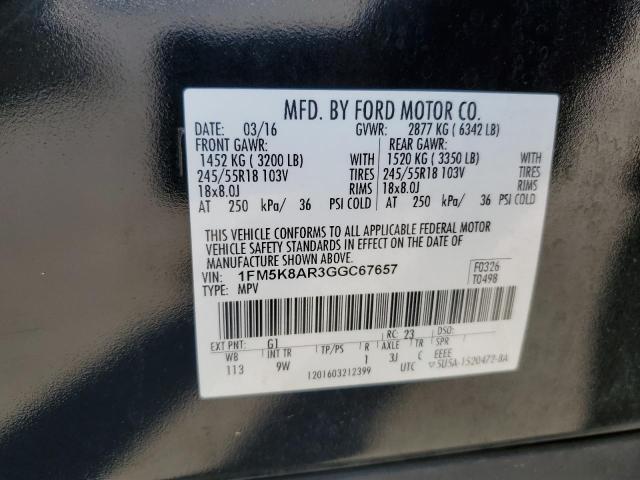 1FM5K8AR3GGC67657 - 2016 FORD EXPLORER POLICE INTERCEPTOR BLACK photo 13