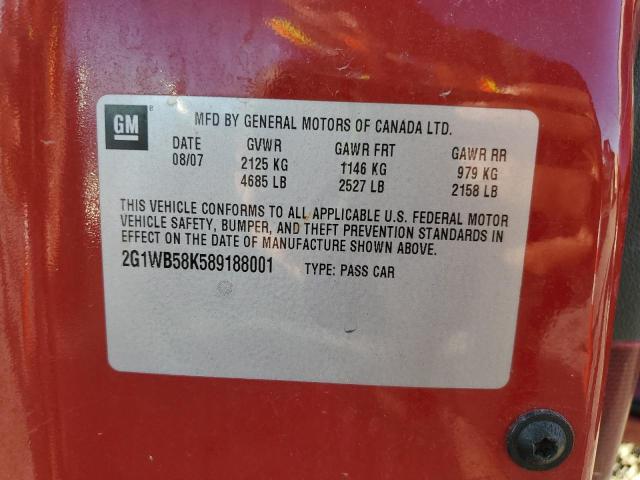 2G1WB58K589188001 - 2008 CHEVROLET IMPALA LS RED photo 12