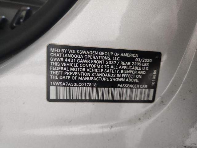 1VWSA7A33LC017818 - 2020 VOLKSWAGEN PASSAT SE ვერცხლისფერი ფოტო 12