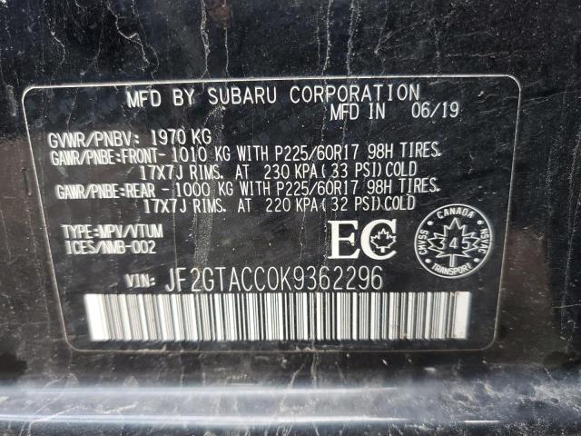 JF2GTACC0K9362296 - 2019 SUBARU CROSSTREK PREMIUM შავი ფოტო 14