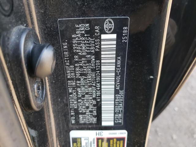 4T1BE46K19U341208 - 2009 TOYOTA CAMRY BASE BLACK photo 12