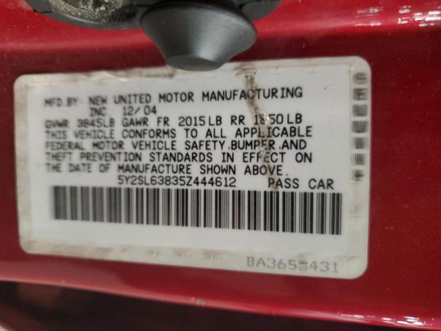 5Y2SL63835Z444612 - 2005 PONTIAC VIBE მუქწითელი ფოტო 14