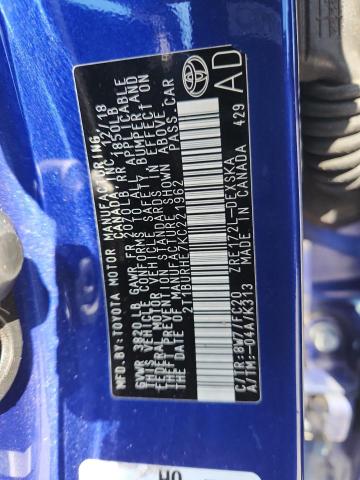 2T1BURHE7KC221962 - 2019 TOYOTA COROLLA L BLUE photo 12