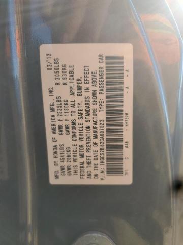 1HGCS2B82CA007022 - 2012 HONDA ACCORD EXL GRAY photo 12