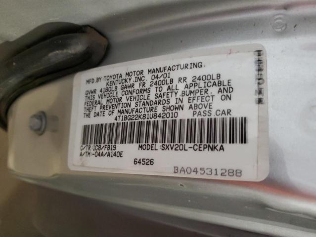 4T1BG22K81U842010 - 2001 TOYOTA CAMRY CE SILVER photo 12