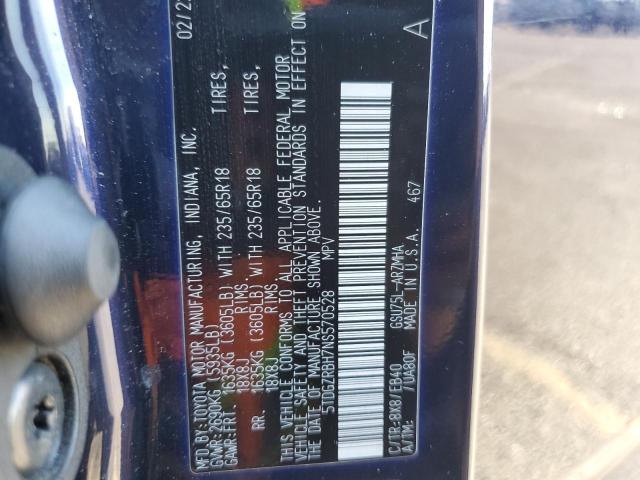 5TDGZRBH7NS570528 - 2022 TOYOTA HIGHLANDER XLE 蓝色 照片 13