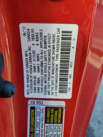 2HGFG4A55CH706678 - 2012 HONDA CIVIC SI RED photo 12