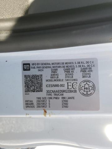 3GCNAAED5RG330438 - 2024 CHEVROLET SILVERADO C1500 WHITE photo 13