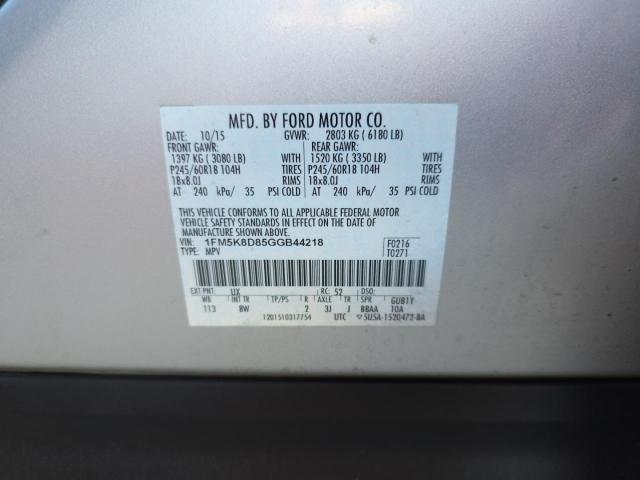 1FM5K8D85GGB44218 - 2016 FORD EXPLORER XLT Gümüş foto 10