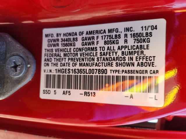 1HGES16365L007890 - 2005 HONDA CIVIC DX VP Rot Foto 13
