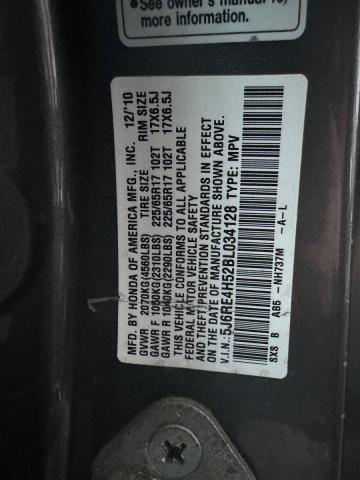 5J6RE4H52BL034128 - 2011 HONDA CR-V EX GRAY photo 10