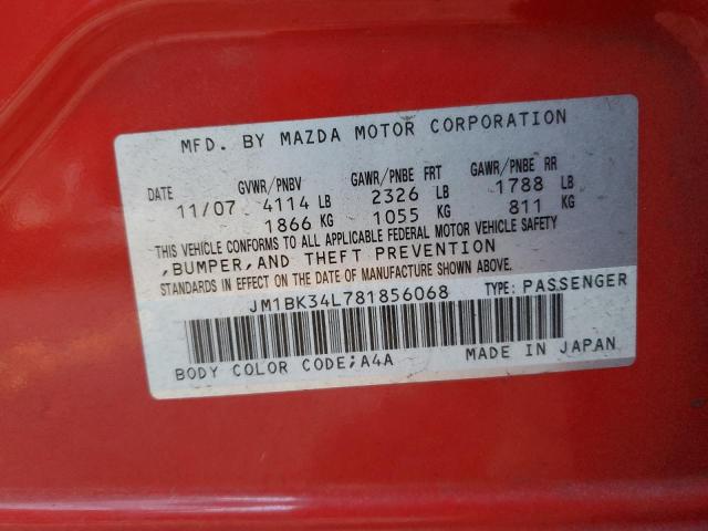 JM1BK34L781856068 - 2008 MAZDA SPEED 3 RED photo 12