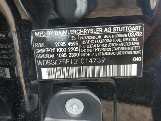 WDBSK75F13F014739 - 2003 MERCEDES-BENZ SL 500R Noir photo 12