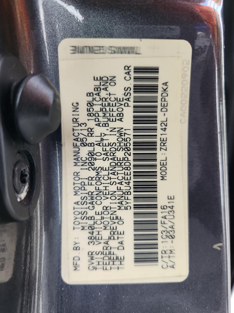 5YFBU4EE8DP205571 - 2013 TOYOTA COROLLA BASE Grau Foto 12