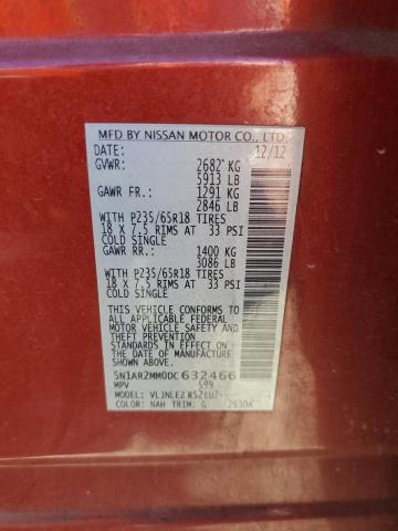 5N1AR2MM0DC632466 - 2013 NISSAN PATHFINDER S برغندي صورة 13