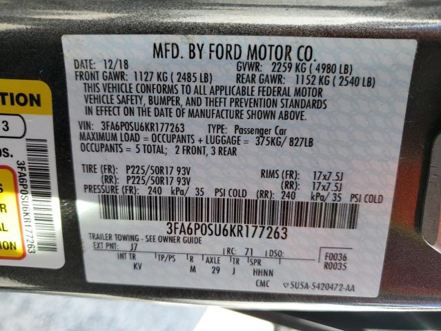 3FA6P0SU6KR177263 - 2019 FORD FUSION TITANIUM 石墨色 照片 12