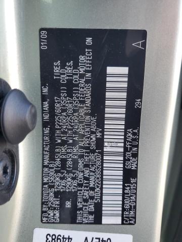 5TDZK22C89S280071 - 2009 TOYOTA SIENNA XLE მწვანე ფოტო 13