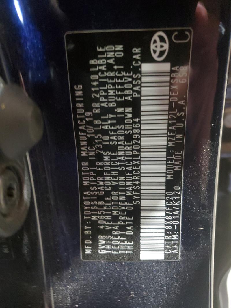 5YFS4RCEXLP029864 - 2020 TOYOTA COROLLA SE BLUE photo 12