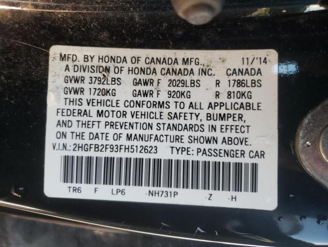 2HGFB2F93FH512623 - 2015 HONDA CIVIC EXL BLACK photo 12