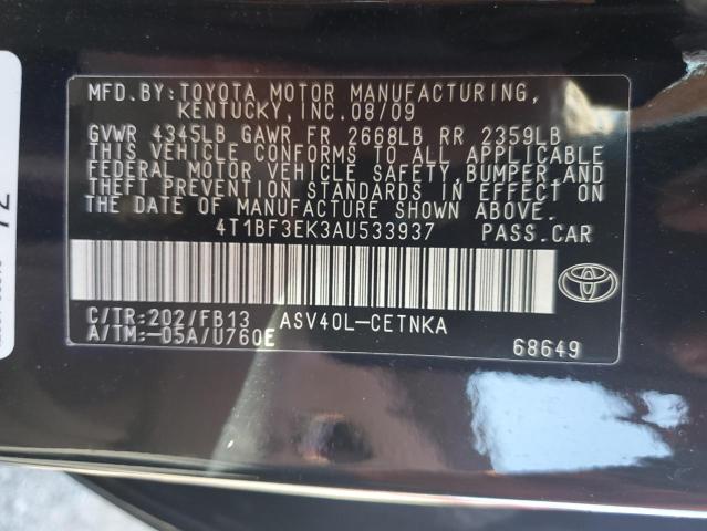 4T1BF3EK3AU533937 - 2010 TOYOTA CAMRY BASE BLACK photo 12