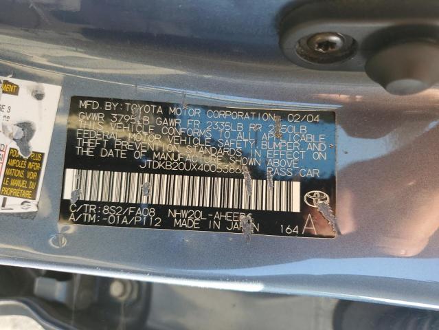 JTDKB20UX40053862 - 2004 TOYOTA PRIUS BLUE photo 12