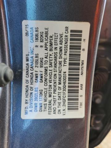 2HGFC1F30GH630374 - 2016 HONDA CIVIC EX GRAY photo 12